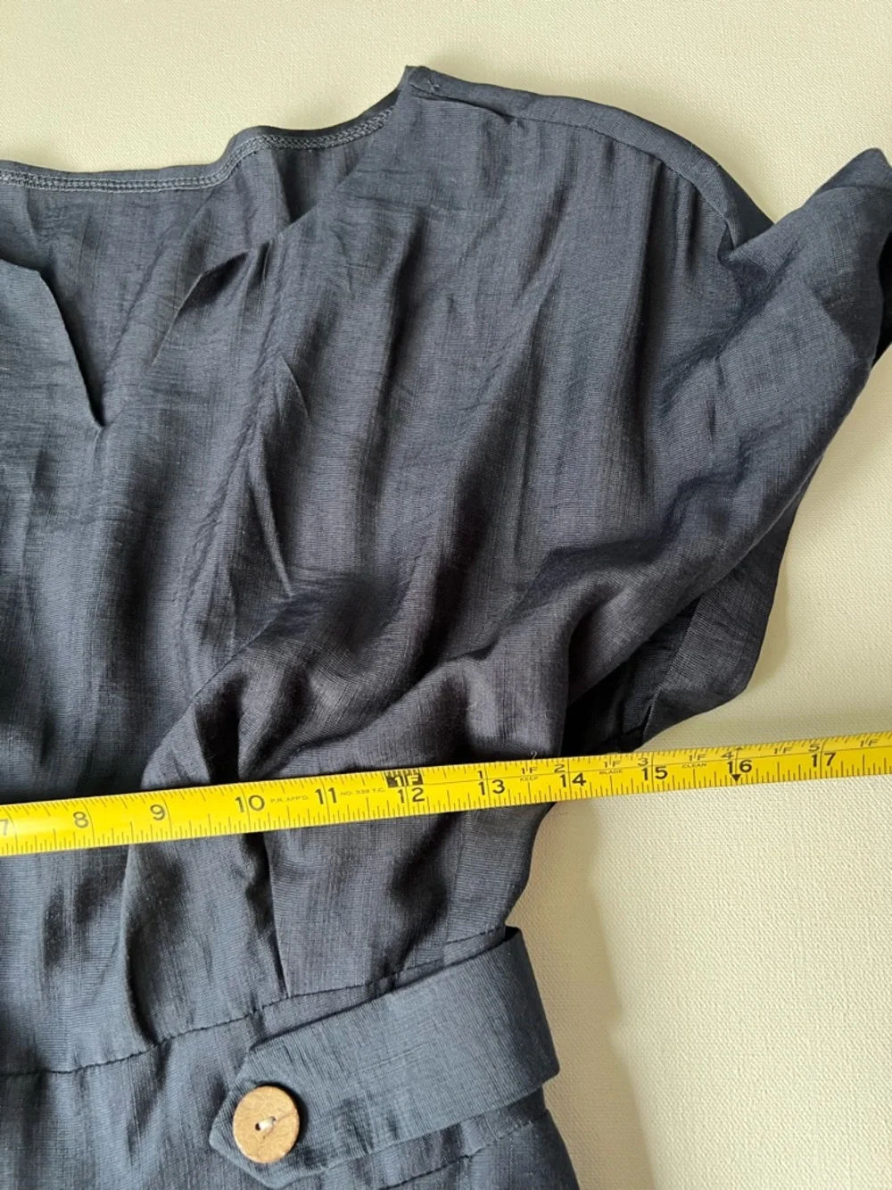 SHEIN Navy Blue V-Neck Midi Dress with Button Waist Tabs - 6 - Picture 8 of 10